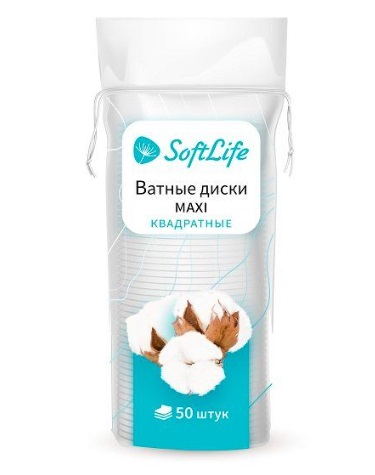 SoftLife (СофтЛайф) Ватные диски макси квадратные, 50 шт