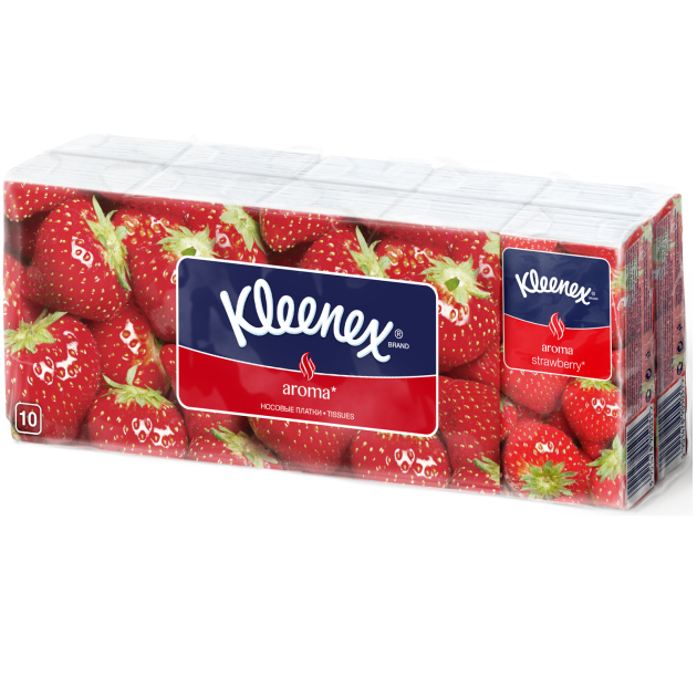 Клинекс (Kleenex) платки носовые бумажные с ароматом клубники 10х10 шт