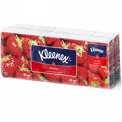 Клинекс (Kleenex) платки носовые бумажные с ароматом клубники 10х10 шт