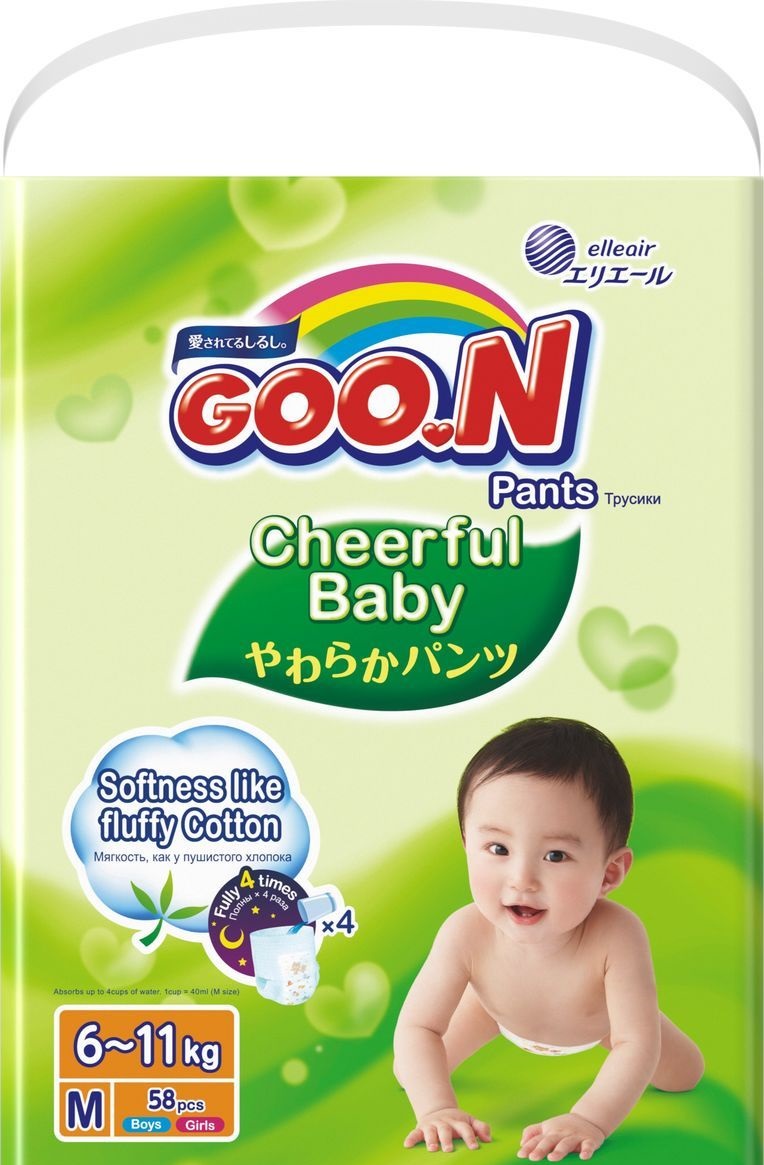GOO.N (Гуун) подгузники-трусики Cheerful baby M 6-11кг 58 шт