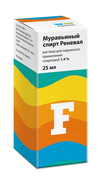 Муравьиный спирт-Реневал, раствор для наружного применения спиртовой 1,4%, 25мл