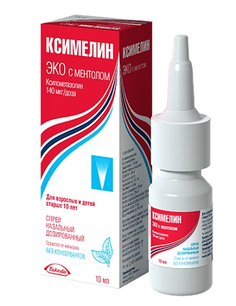 Ксимелин Эко с ментолом, спрей назальный дозированный 140мкг/доза, флакон 10мл (60доз)