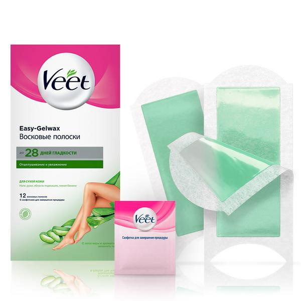 Veet Easy-Gelwax (Вит) восковые полоски для сухой кожи с Алоэ Вера, 12 шт