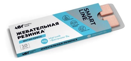 ABC Healthy Food (ABC Хэлси Фуд) жевательная резинка без сахара Смартгам Магний+Витамин В6, таблетки 10шт БАД