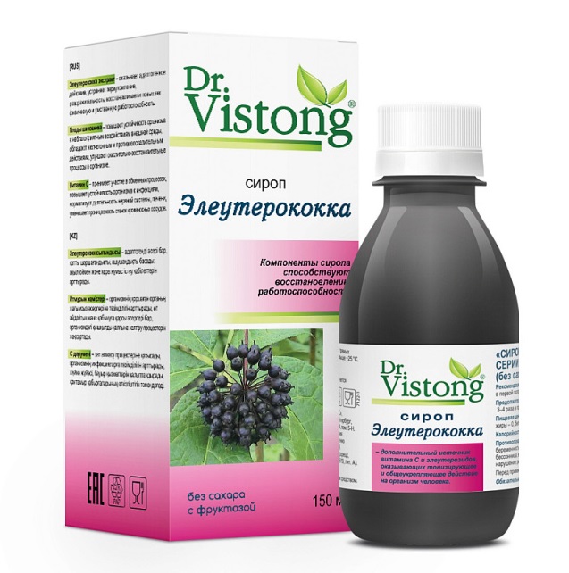 Dr Vistong (Др Вистонг) сироп элеутерокка без сахара, флакон 150мл