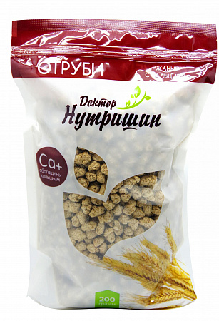 Отруби Доктор Нутришин, ржаные с кальцием, пакет 200г БАД