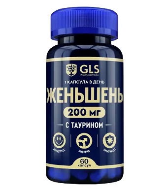GLS (ГЛС) Женьшень 200мг, капсулы массой 400мг, 60 шт БАД