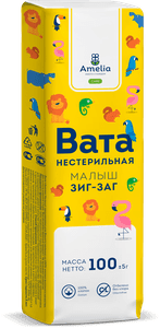 Вата хлопковая нестерильная Зиг-Заг Амелия Малыш, 100г