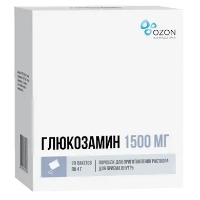 Глюкозамин порошок для приготовления раствора для приема внутрь 1,5г, пакет 4г, 20шт