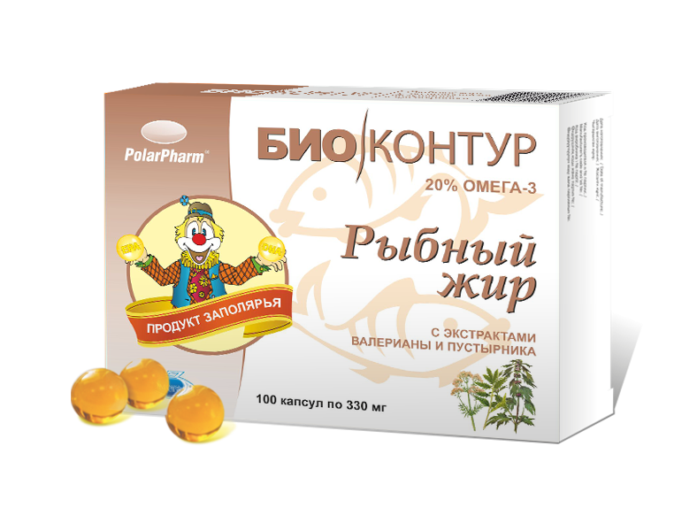 Рыбный жир Биоконтур с экстрактом Валерианы и Пустырника, капсулы 330мг, 100 шт БАД