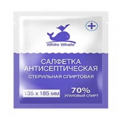 Салфетки спиртовые антисептические 135х185мм White Whale, 60 шт