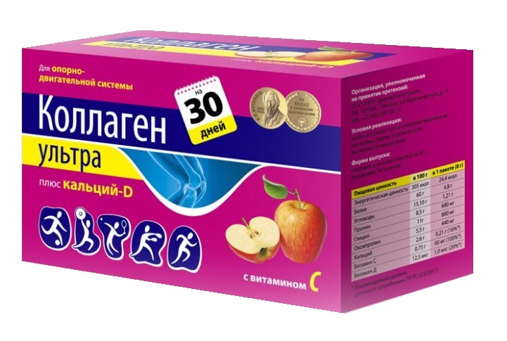 Коллаген Ультра плюс кальций-Д, со вкусом яблока, пакет 8г 30 шт БАД