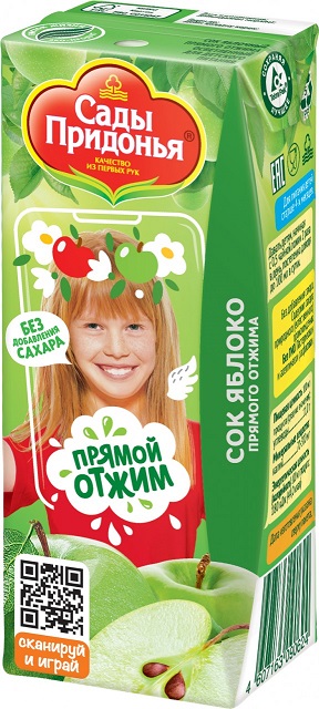 Сады Придонья Сок яблоко прямой отжим, 200мл