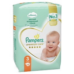 Pampers Premium Care (Памперс) подгузники 3 миди 6-10кг, 18шт