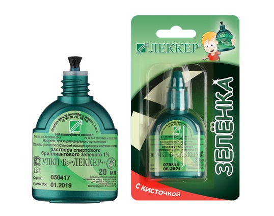 Бриллиантовый зеленый-Леккер+ раствор спиртовой 1%, 20мл с кисточкой