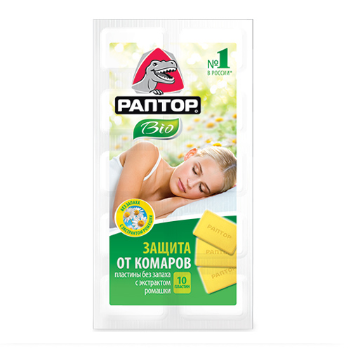 Раптор Био пластины от комаров без запаха с экстрактом ромашки, 10 шт