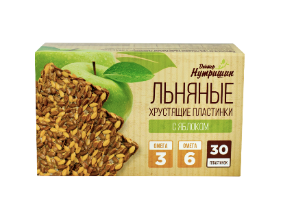 Хрустящие пластинки Доктор Нутришин льняные с яблоком, 30 шт БАД