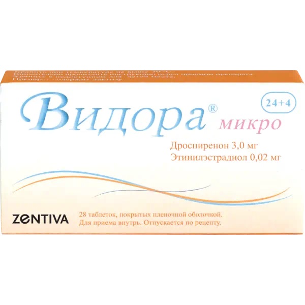 Видора Микро, таблетки, покрытые пленочной оболочкой 3мг+0,02мг, 24+4 шт