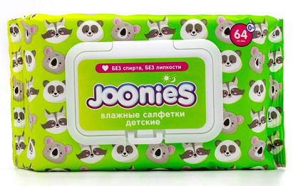 Joonies (Джунис) салфетки влажные детские Алоэ, с клапаном, 64шт