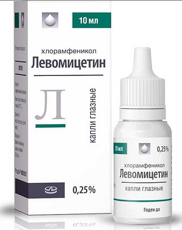Левомицетин, капли глазные 0,25%, флакон-капельница 10мл