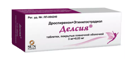 Делсия, таблетки, покрытые пленочной оболочкой 3мг+0,03мг, 63 шт