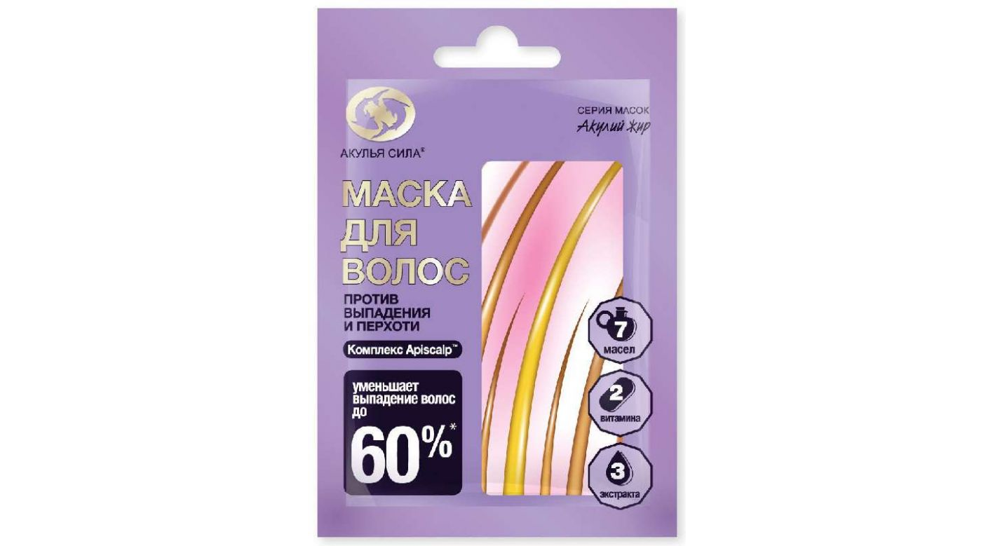 Акулья сила Акулий жир маска для волос Против выпадения и перхоти, 25мл