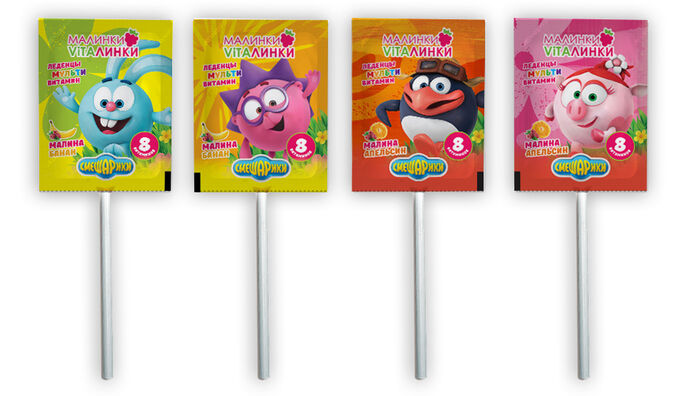 Малинки-виталинки Смешарики, леденец в ассортименте 8г БАД
