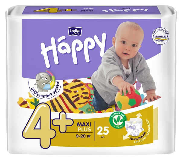 Bella Baby Happy (Белла) подгузники 4+ Макси+ 9-20кг 25 шт