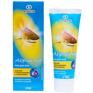 Акулья сила Акулий жир гель для тела Окопник с Глюкозамином и Сабельником, 75мл