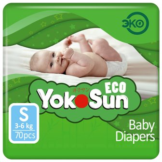 YokoSun Eco (ЙокоСан) подгузники размер S (3-6кг) 70шт