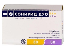 Сонирид Дуо набор: тамсулозин (капсулы с модифиц высв 0,4мг), финастерид (таблетки, покрытые плен оболочкой 5мг), 60шт