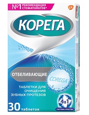 Корега таблетки для зубных протезов Дентал Вайт отбеливающие 30 шт