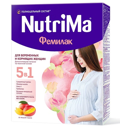 НутриМа Фемилак, смесь для беременных и кормящих женщин со вкусом манго, 350г