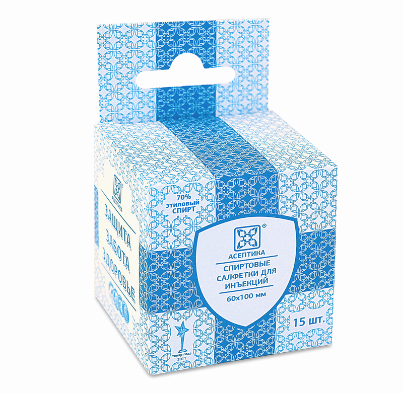Асептика салфетки, спиртовая 60 х 100мм, 15 шт