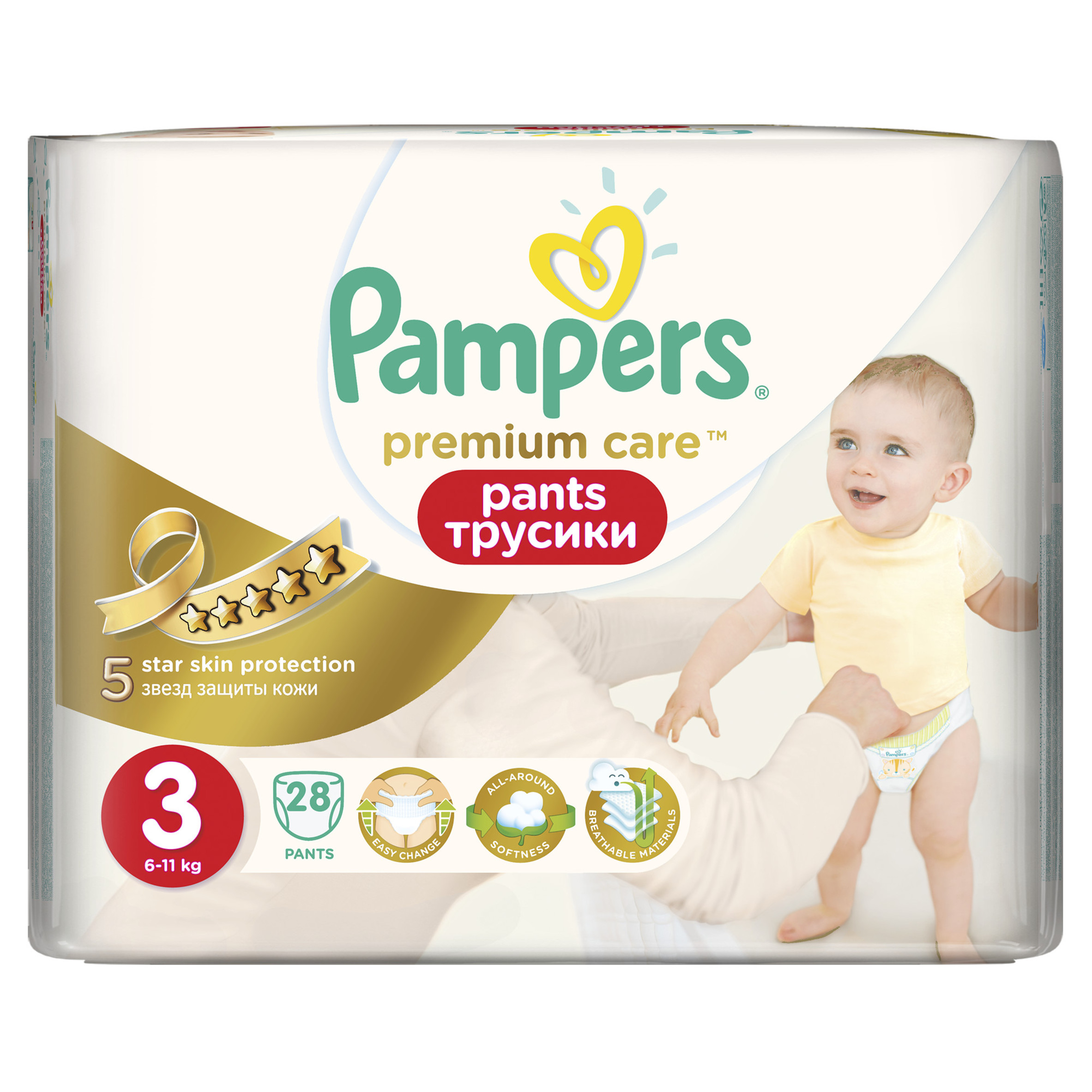 Pampers Premium Care (Памперс) подгузники-трусы 3 миди 6-11кг, 28шт