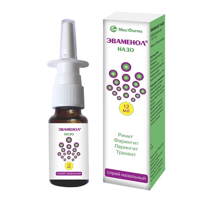 Эваменол Назо, спрей назальные 1%+3%, флакон 12мл