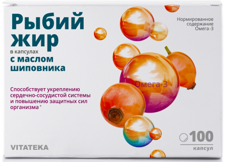 Рыбий жир с маслом шиповника Витатека, капсулы 370мг, 100 шт БАД