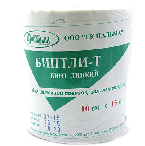 Бинт липкий Бинтли-Т нетканевой для фикс повяз 10см х15м