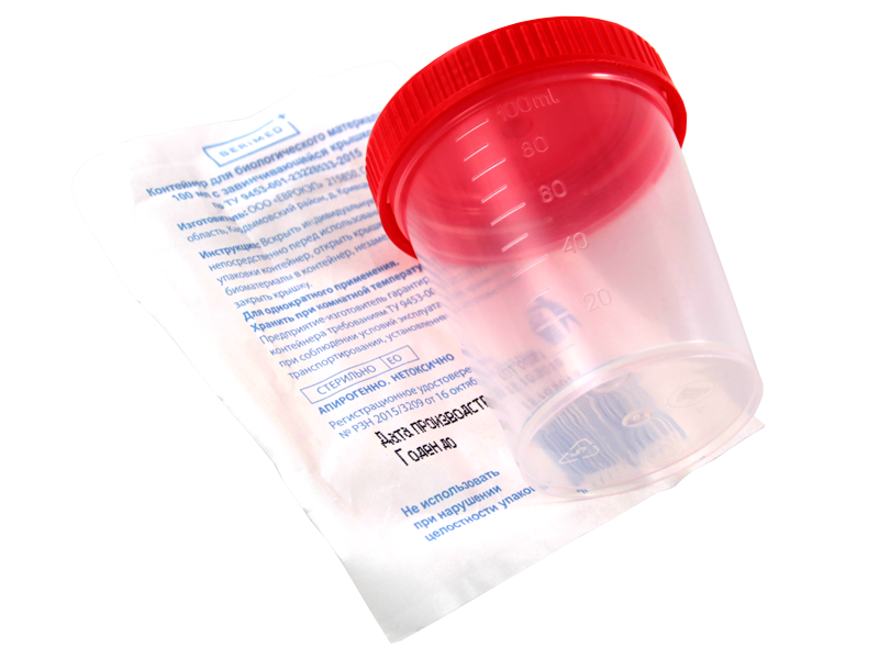 Контейнер для биопроб стерильный 100мл, завинчивающей крышкой