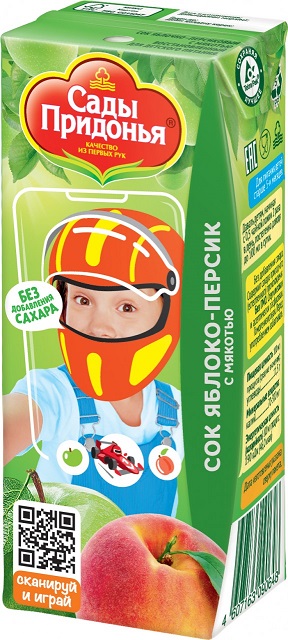 Сады Придонья Сок яблоко и персик с мякотью, 200мл