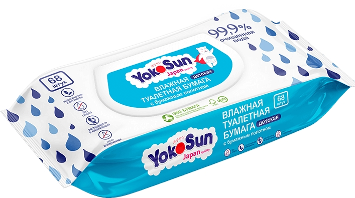 ЙокоСан (Yokosun) влажная туалетная бумага детская, 68шт