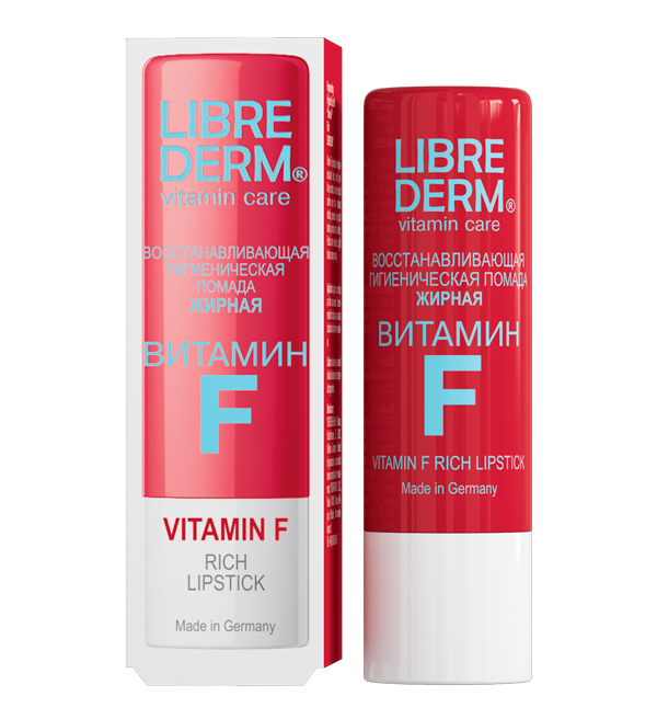 Librederm Витамин F (Либридерм) помада для губ гигиеническая восстанавливающая жирная, 4г