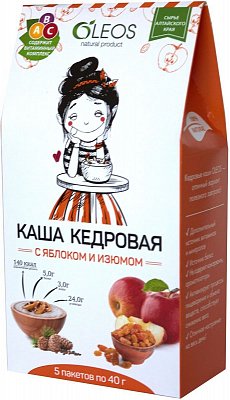 Oleos (Олеос) каша кедровая с Яблоком и изюмом, пакет 40г, 5 шт