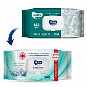 Aura (Аура) салфетки влажные Family для всей семьи антибактериальные 144шт, Коттон Клаб ООО