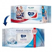 Aura (Аура) салфетки влажные Family для всей семьи антибактериальные 120шт, Коттон Клаб ООО