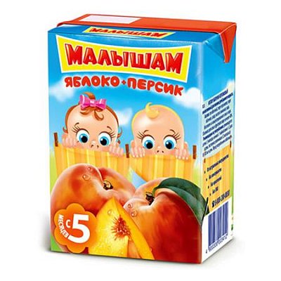 Малышам нектар со вкусом яблока и персика неосветленный, 200мл