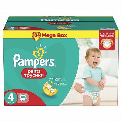 Pampers Pants (Памперс) подгузники-трусы 4 макси 9-15кг, 104шт