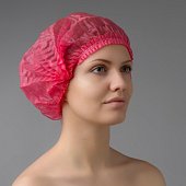 Шапочка-берет Шарлотта нестерильная спанбонд плотность18/м2, длина 53см, розовая 25 шт, Гекса-нетканные материалы ООО