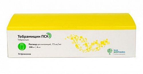 Тобрамицин ПСК, раствор для ингаляций 75мг/мл, ампулы 4мл, 14шт