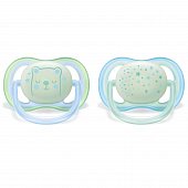 Avent (Авент) пустышка силиконовая Ultra Air ночная для мальчиков 0-6 месяцев 2 шт (SCF376/11), Филипс